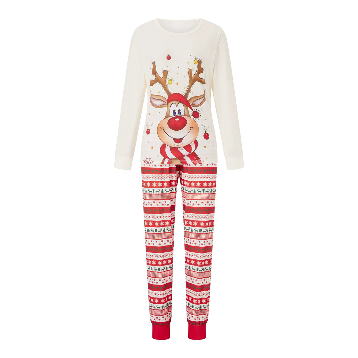Reindeer Print Family Christmas Pajama Set, Long Sleeve Matching Holiday Sleepwear for Mom Dad Kids and Baby