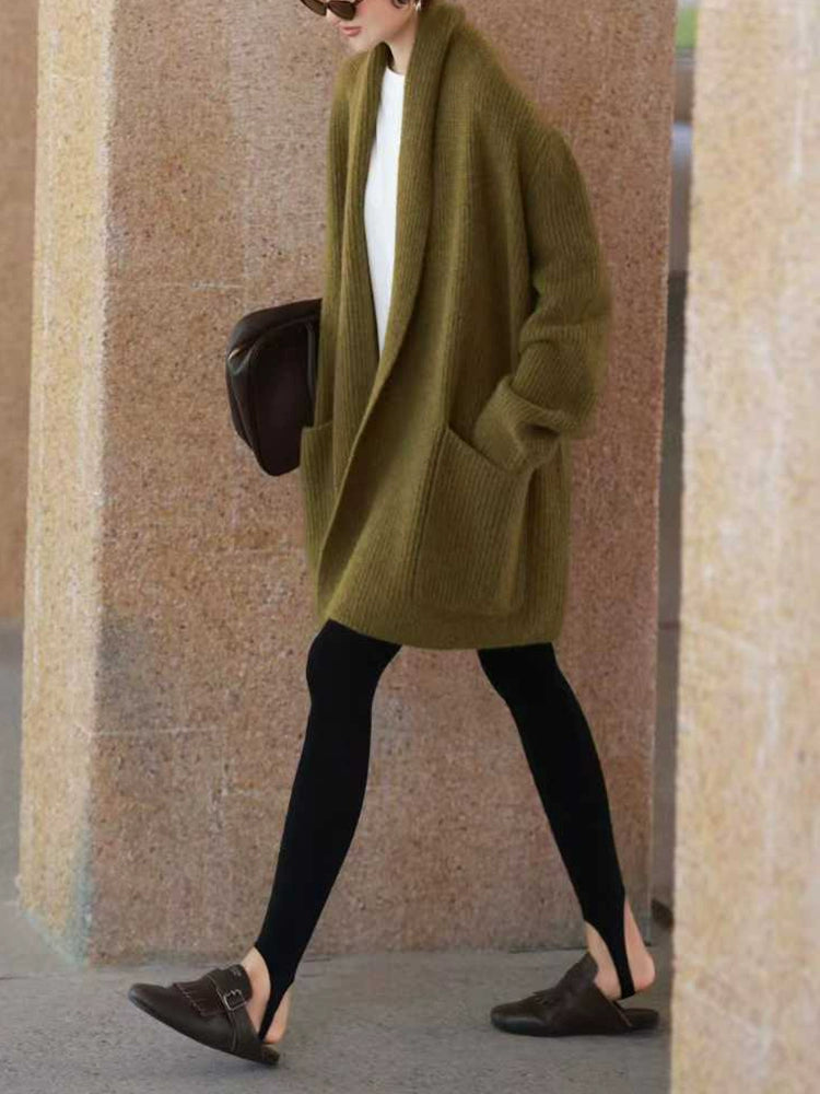 Women's White Knit Office Workwear Hoodie Cardigan Open-Front Sweatshirt Jacket for Everyday Layering Fall Spring Travel Date Night Fall Winter