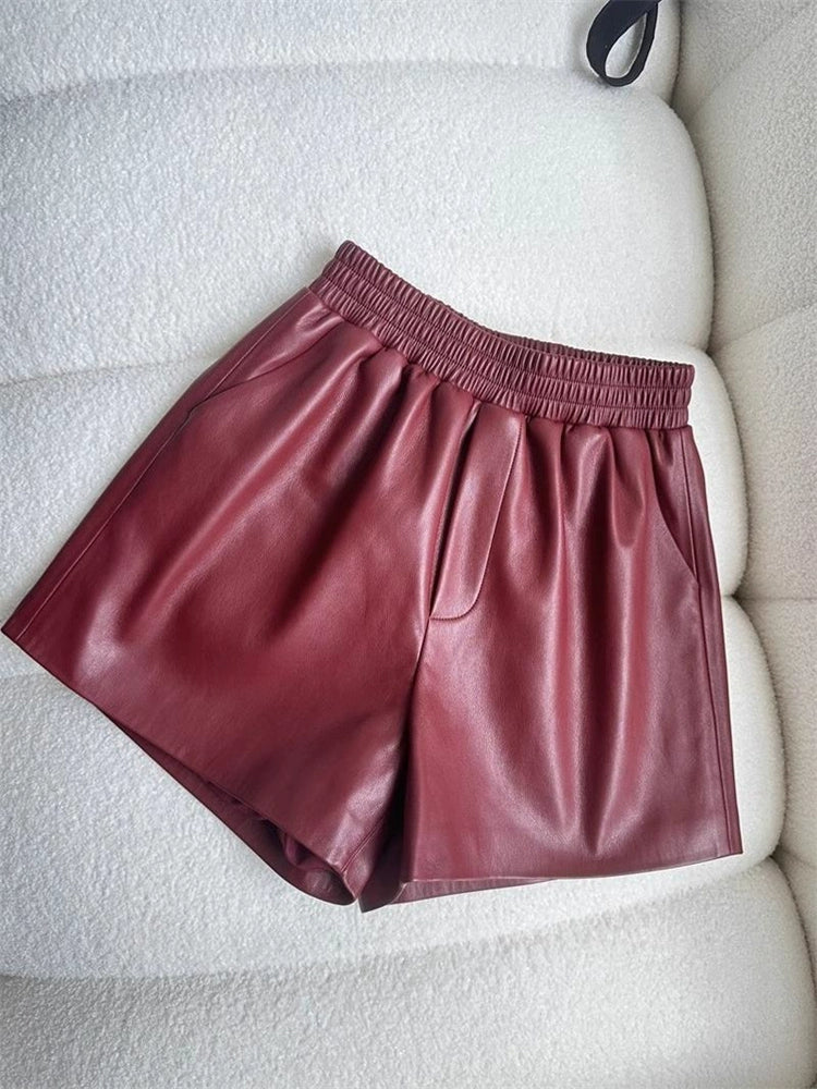 Women's Straight Workwear Leather Oversized Brown-Tone Outdoor Casual Shorts for Summer Outfits Weekend Everyday