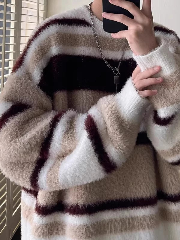 Men's Winter Striped Sweater Knit Pullover Top for Casual Outfits Fall Spring Travel Office Everyday