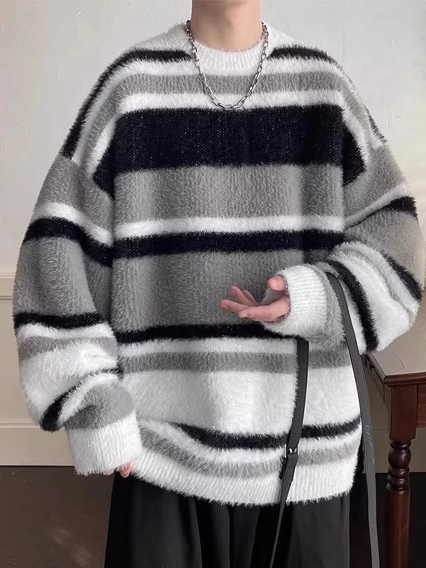 Men's Winter Striped Sweater Knit Pullover Top for Casual Outfits Fall Spring Travel Office Everyday