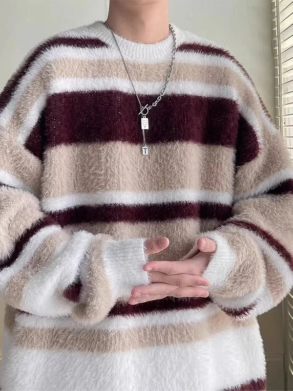 Men's Winter Striped Sweater Knit Pullover Top for Casual Outfits Fall Spring Travel Office Everyday
