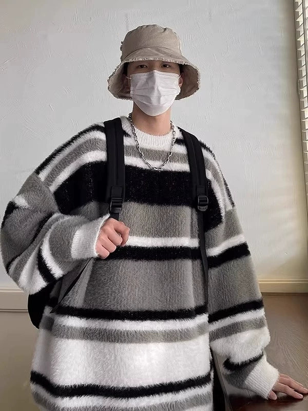 Men's Winter Striped Sweater Knit Pullover Top for Casual Outfits Fall Spring Travel Office Everyday