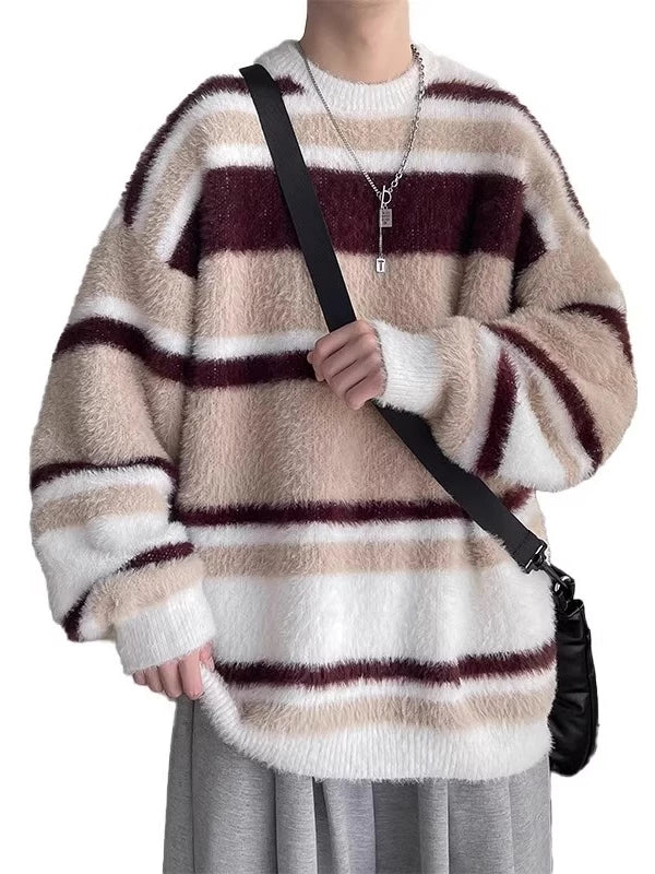 Men's Winter Striped Sweater Knit Pullover Top for Casual Outfits Fall Spring Travel Office Everyday