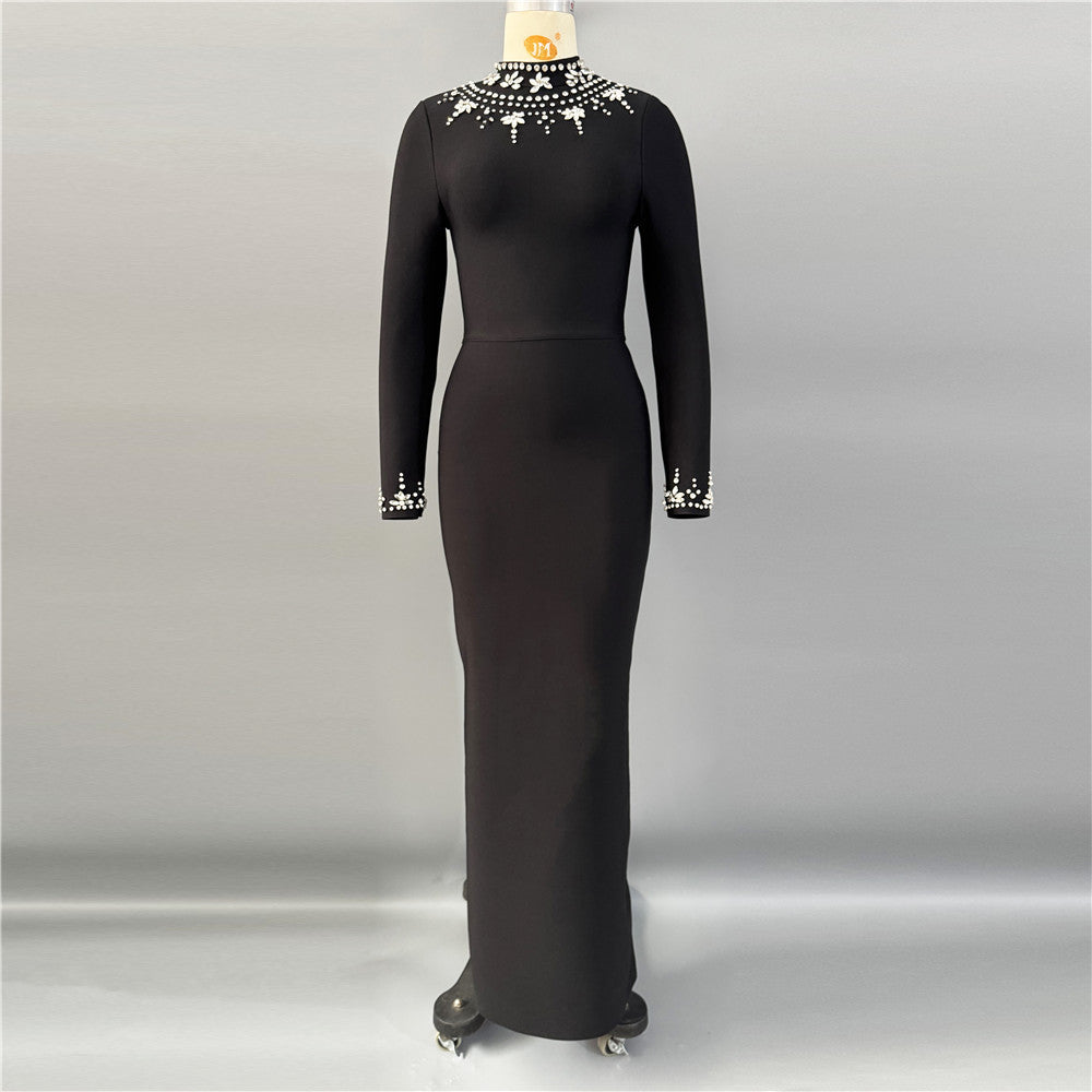 Women's Handcrafted Fall Winter Maxi Long Sleeve Party Evening Dress Formal Midi Dress for Black Tie Wedding Guest Cocktail Prom Date Night