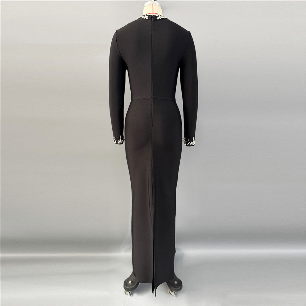 Women's Handcrafted Fall Winter Maxi Long Sleeve Party Evening Dress Formal Midi Dress for Black Tie Wedding Guest Cocktail Prom Date Night