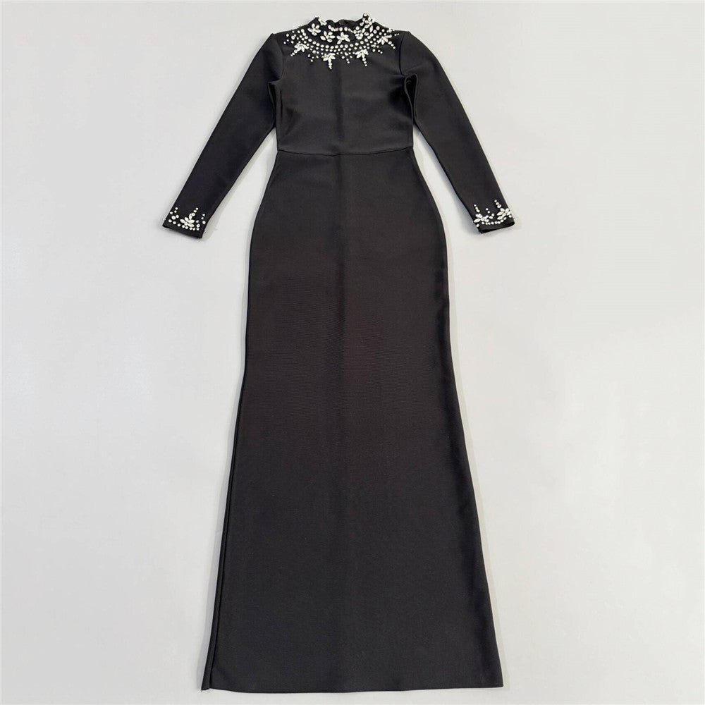 Women's Handcrafted Fall Winter Maxi Long Sleeve Party Evening Dress Formal Midi Dress for Black Tie Wedding Guest Cocktail Prom Date Night