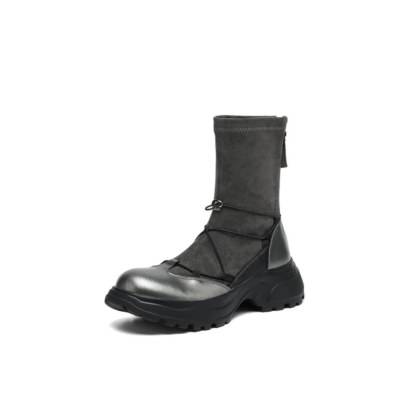 Women's Chunky Sole Leather Retro Sporty Slim Ankle Boots for Fall Outfits Streetwear Winter Office and Weekend Everyday Wear