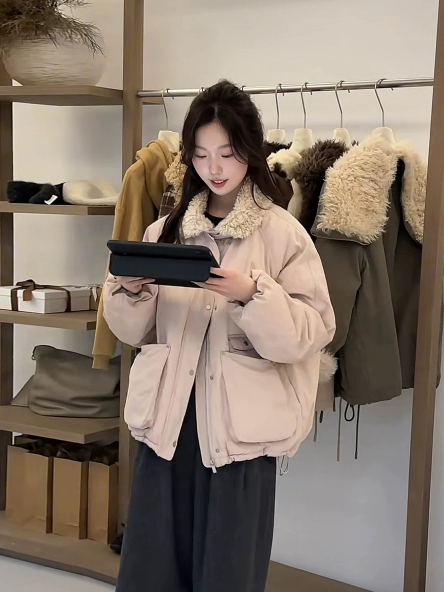 Women's Winter Fleece-Lined Cropped Down Jacket for Date Night Fall Travel Everyday Wear Outdoor Holiday