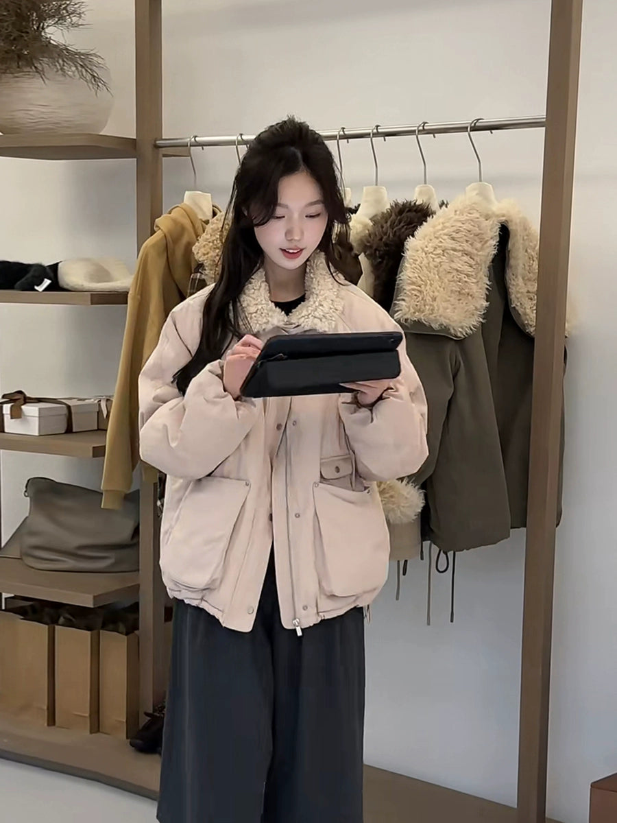 Women's Winter Fleece-Lined Cropped Down Jacket for Date Night Fall Travel Everyday Wear Outdoor Holiday