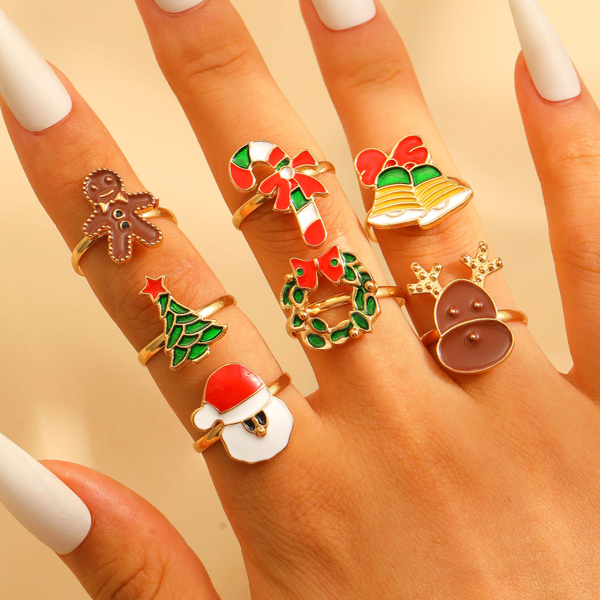 Christmas Ring Set, Snowman, Reindeer and Christmas Tree Rings, 10-Piece Assorted Holiday Party Favor Pack, Stocking Stuffers and Gift Exchange Present for Kids