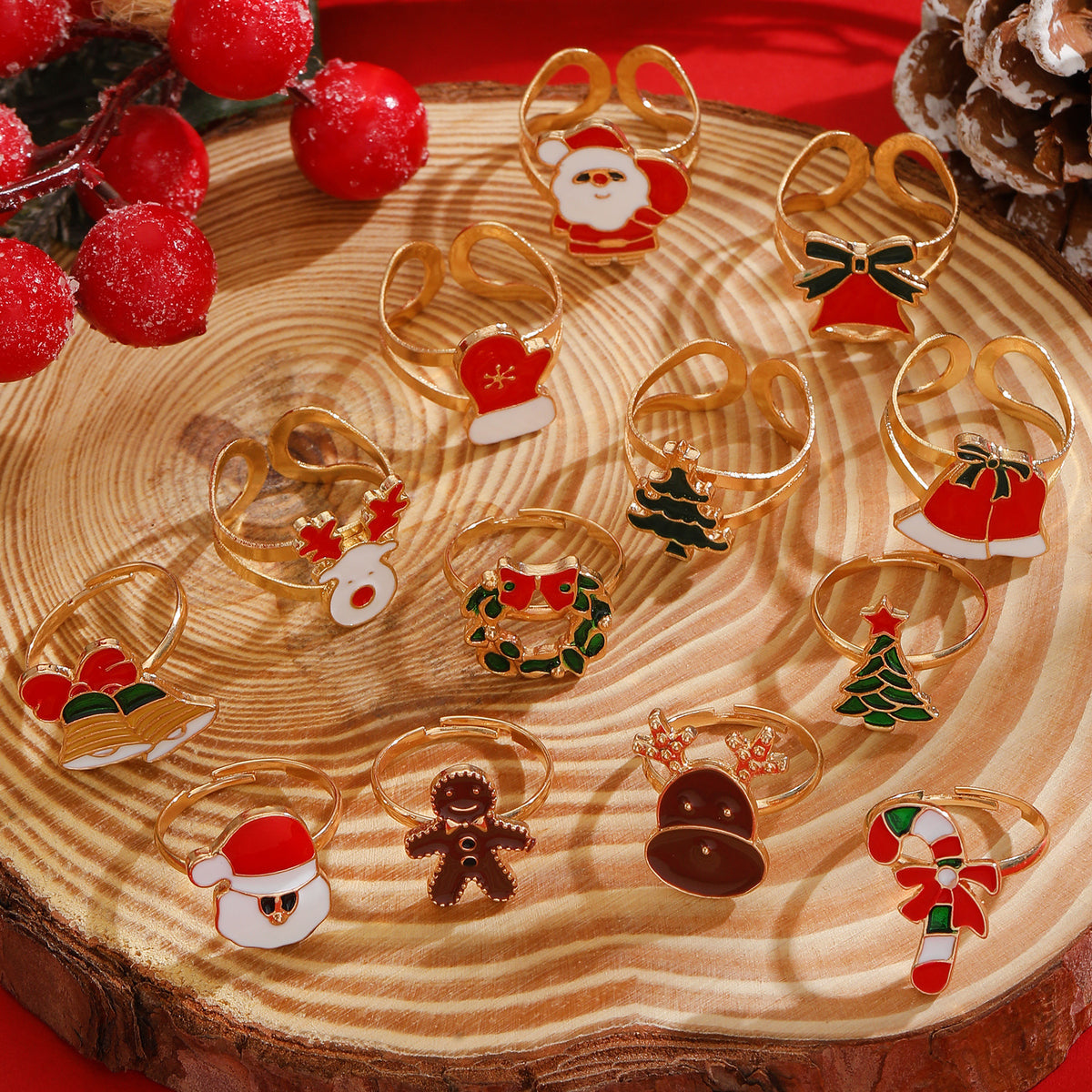 Christmas Ring Set, Snowman, Reindeer and Christmas Tree Rings, 10-Piece Assorted Holiday Party Favor Pack, Stocking Stuffers and Gift Exchange Present for Kids