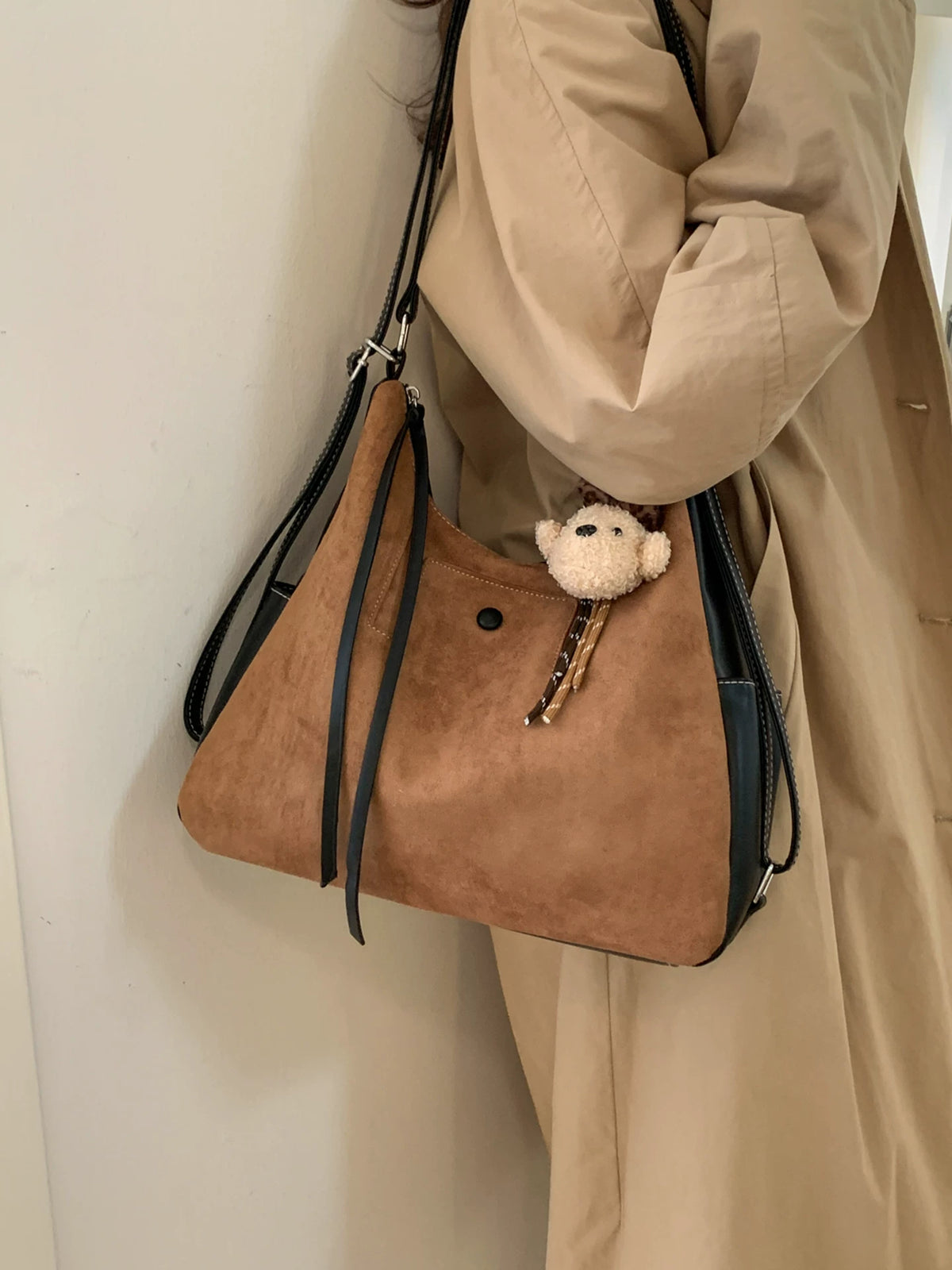 Women's Spring Summer Suede-look Retro Tote Bag Shoulder Crossbody Purse Work Travel Everyday Purse