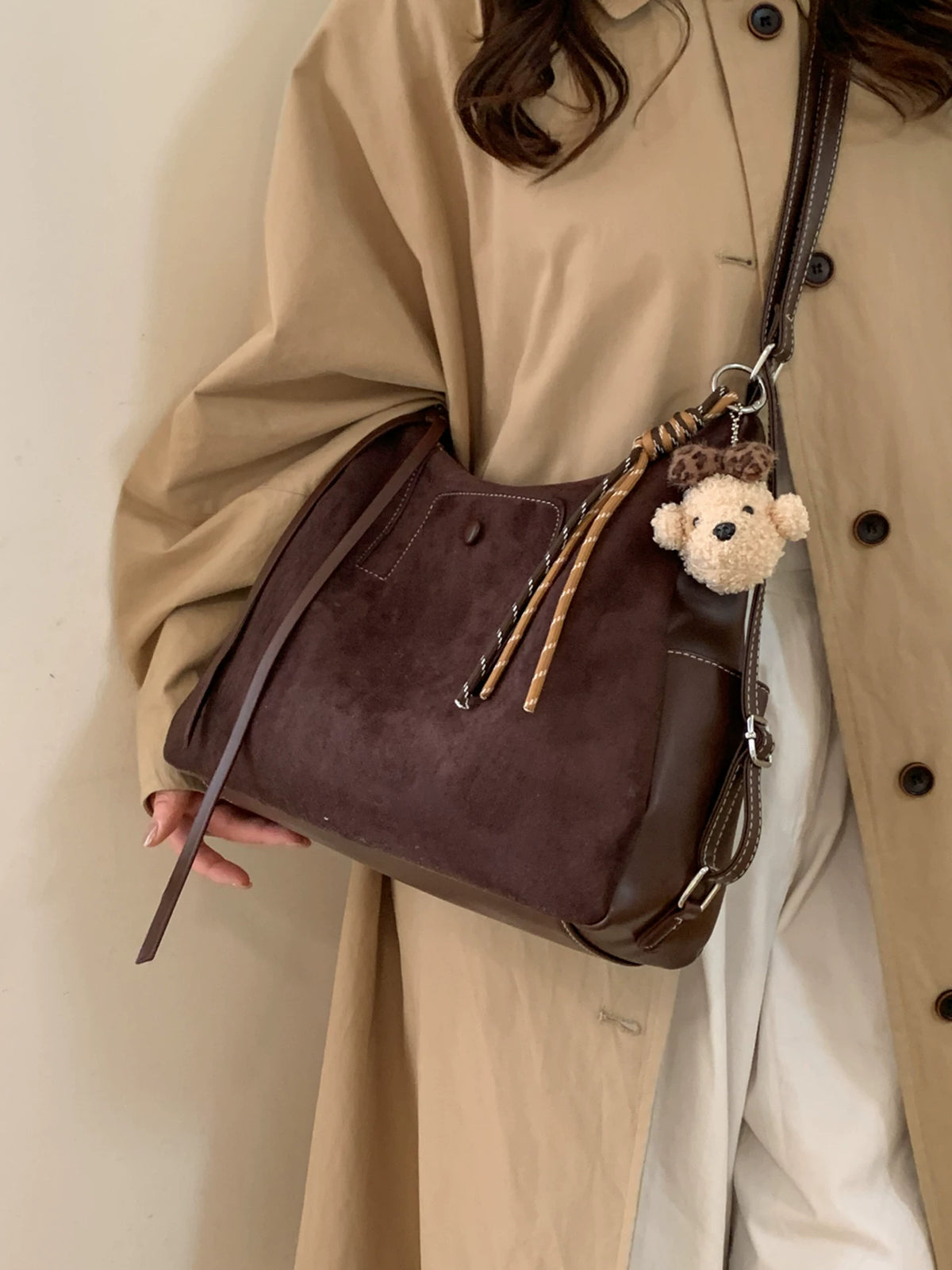 Women's Spring Summer Suede-look Retro Tote Bag Shoulder Crossbody Purse Work Travel Everyday Purse