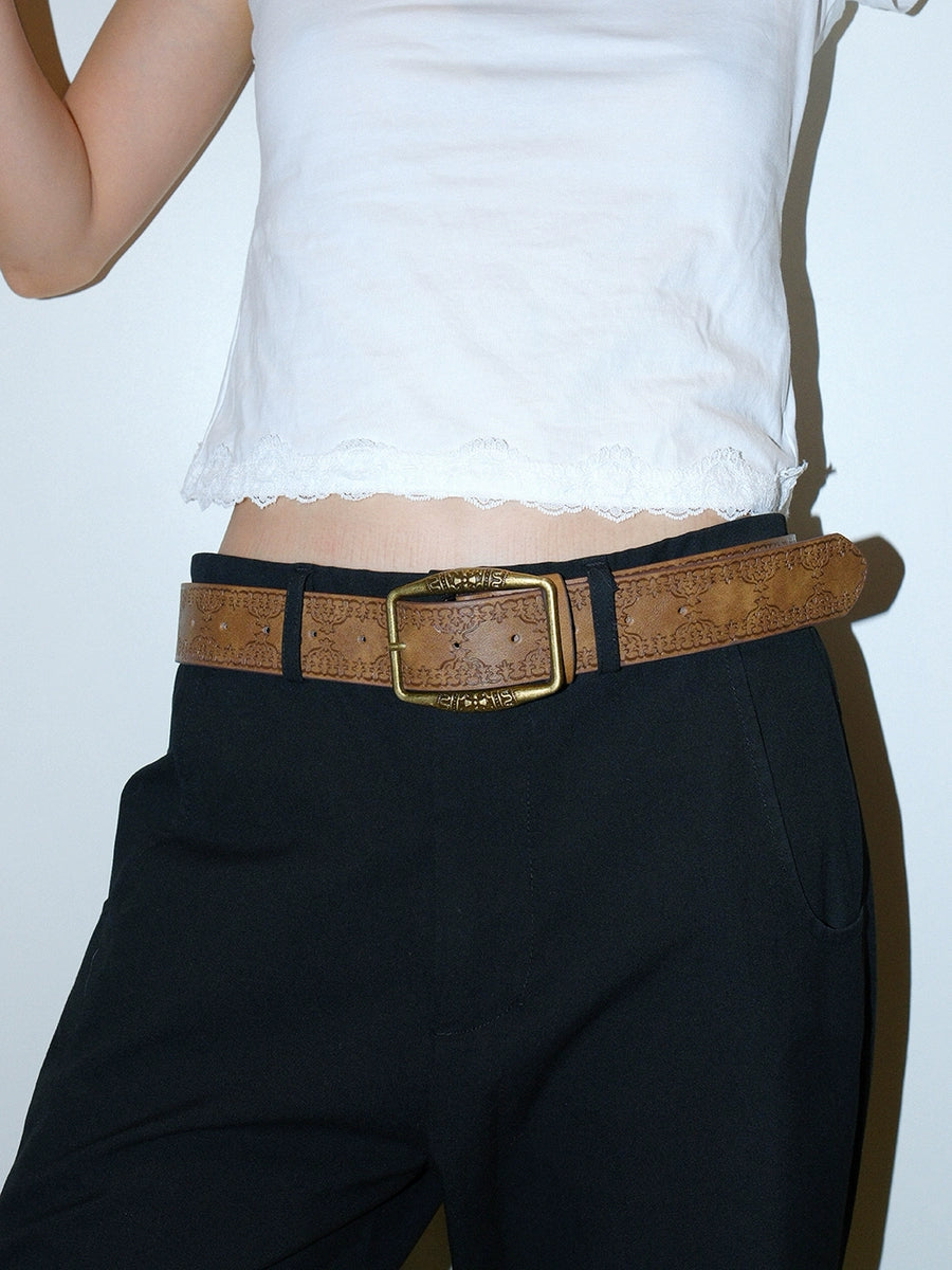 Women's Ethnic Oxidized Brown-tone Retro Everyday Jeans Belt for Date Night Gift Party Designer Versatile Office Vacation