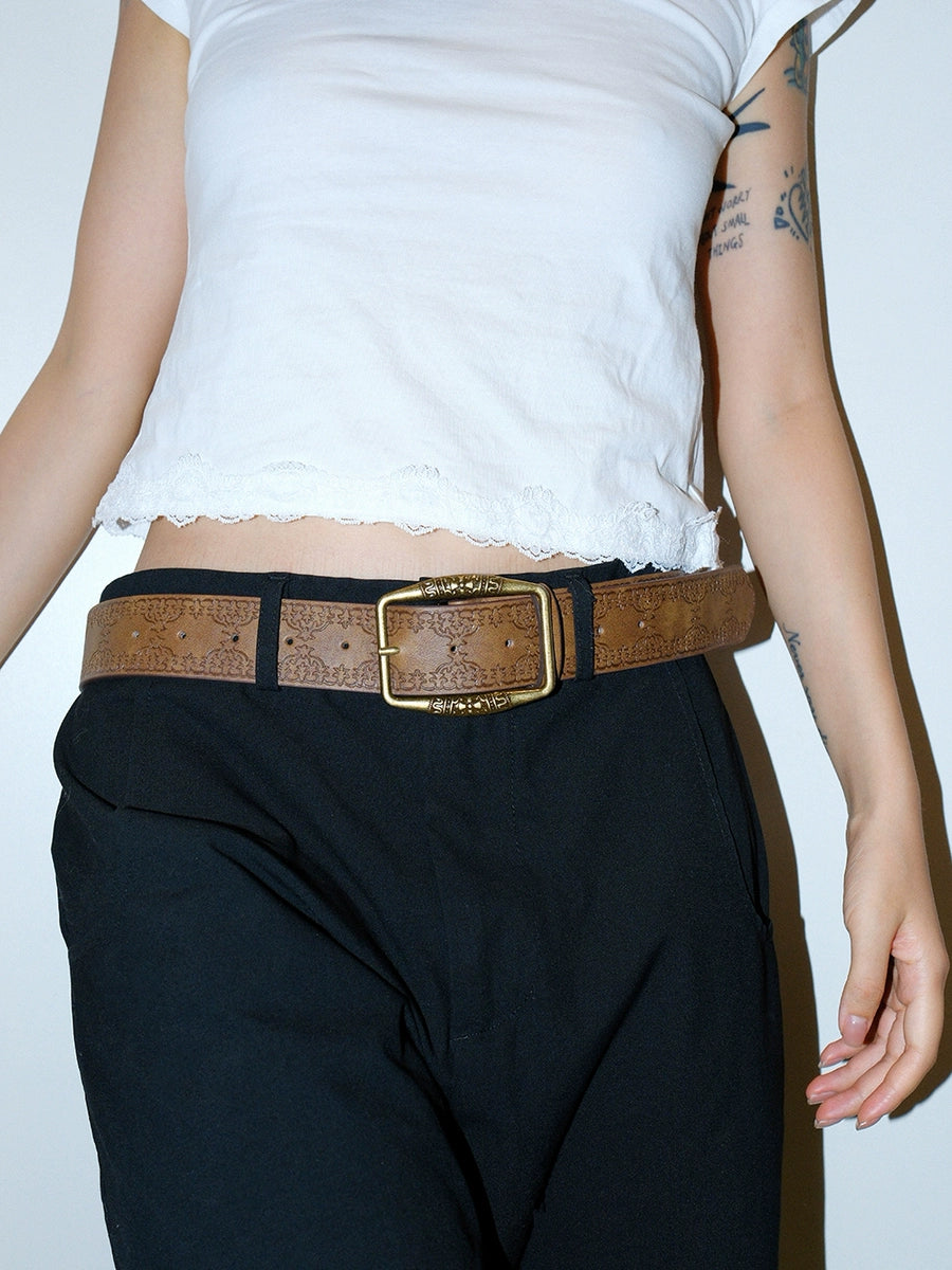 Women's Ethnic Oxidized Brown-tone Retro Everyday Jeans Belt for Date Night Gift Party Designer Versatile Office Vacation