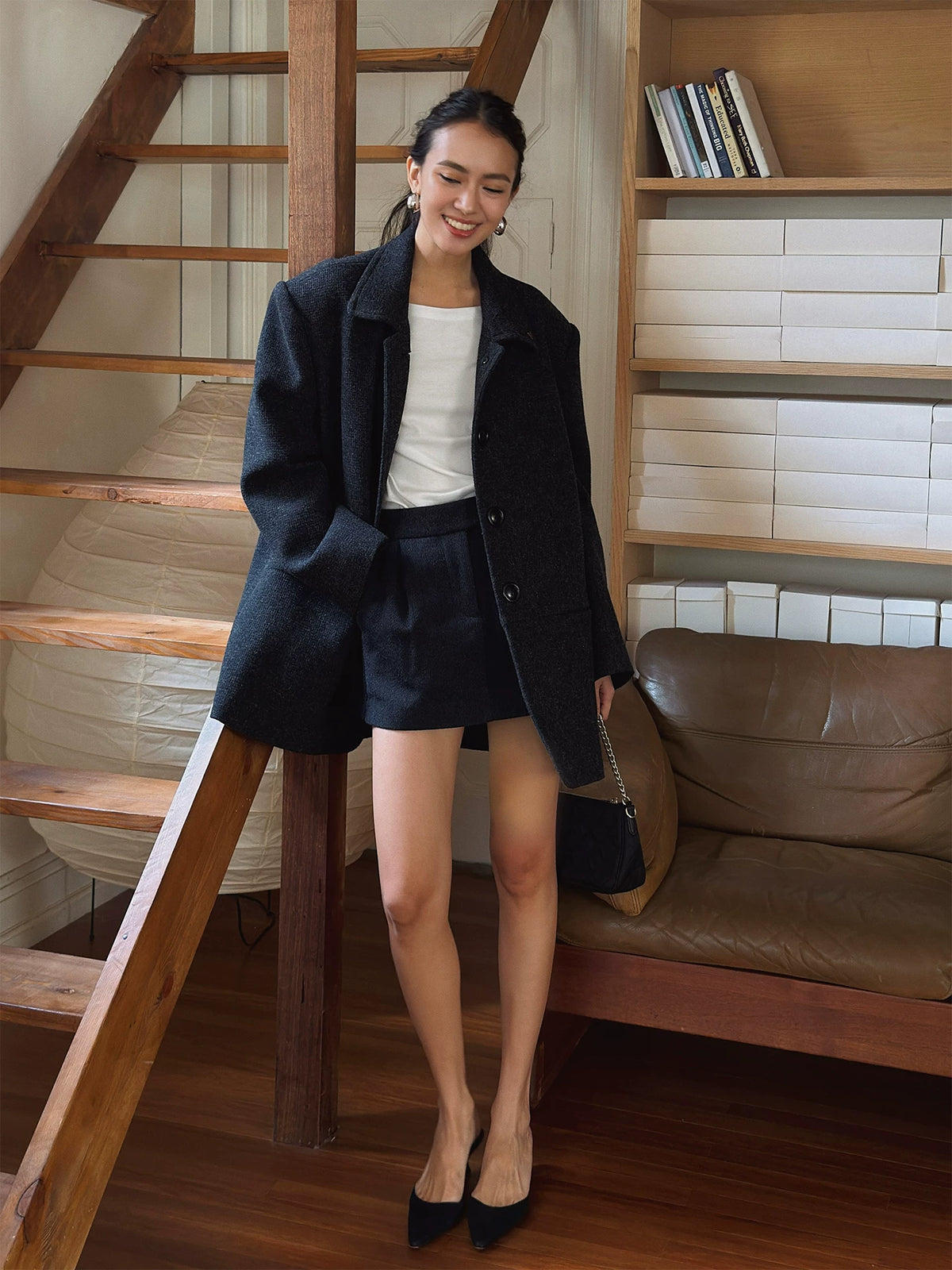 Women's Wool Square Neck Oversized Winter Coat for Fall Layering Travel Office Everyday Wear Holiday Date Night