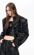 Men's Punk Fall Winter Black Embroidered Mandarin Collar Jacket Casual Coat for Cold Weather Travel Outdoor Holiday Date Night