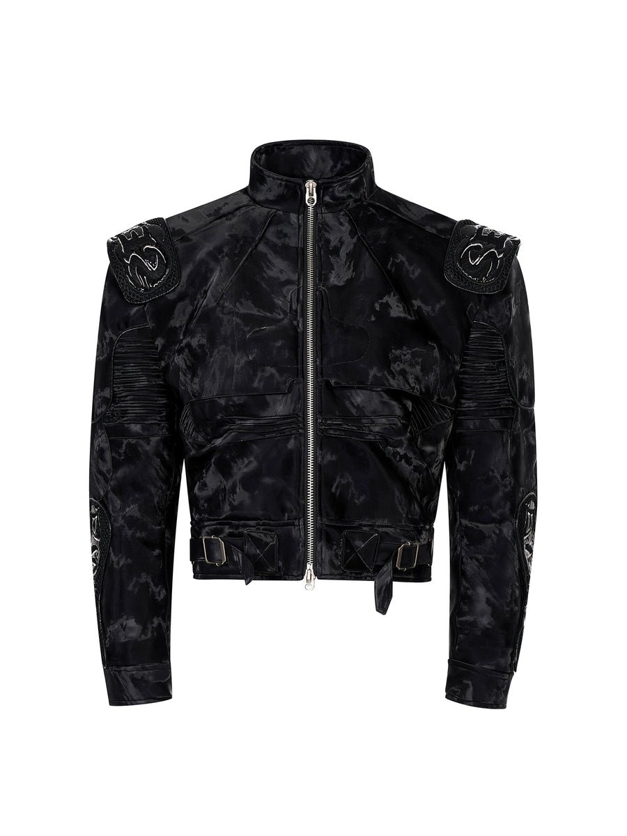 Men's Punk Fall Winter Black Embroidered Mandarin Collar Jacket Casual Coat for Cold Weather Travel Outdoor Holiday Date Night