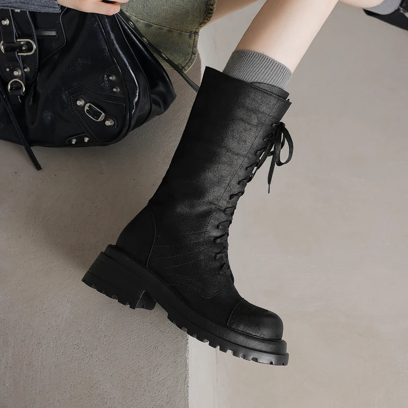 Women's Fall Winter Leather British-Style Martin Combat Boots for Office and Weekend Streetwear Everyday Wear Date Night Wedding Guest