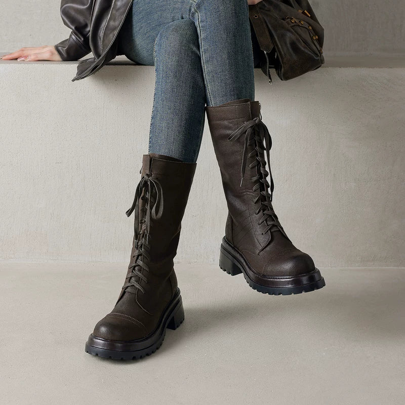 Women's Fall Winter Leather British-Style Martin Combat Boots for Office and Weekend Streetwear Everyday Wear Date Night Wedding Guest