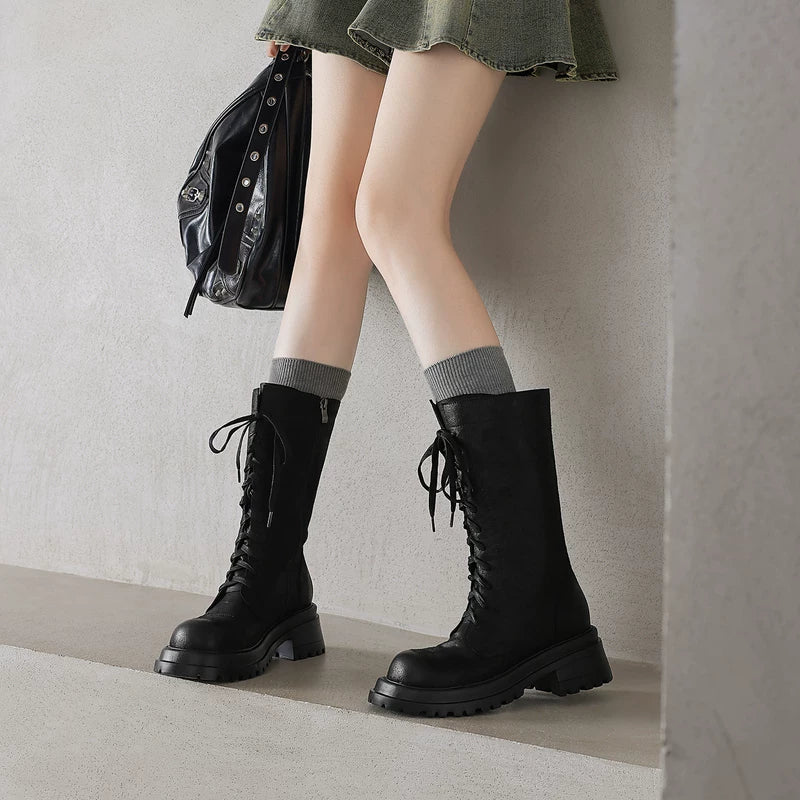 Women's Fall Winter Leather British-Style Martin Combat Boots for Office and Weekend Streetwear Everyday Wear Date Night Wedding Guest