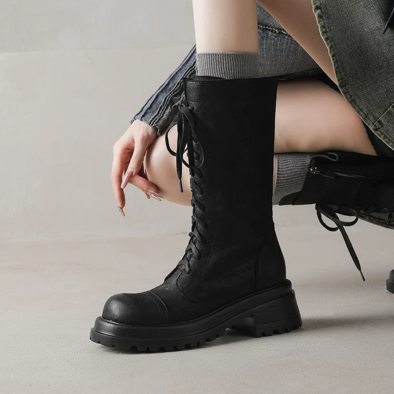 Women's Fall Winter Leather British-Style Martin Combat Boots for Office and Weekend Streetwear Everyday Wear Date Night Wedding Guest