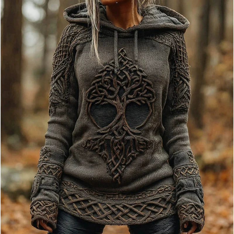 Hooded Christmas Graphic Sweater for Women, Oversized Long Sleeve Holiday Print Pullover for Winter Parties