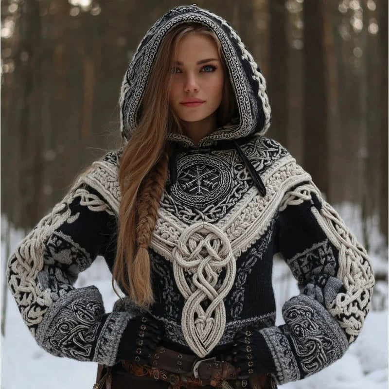 Hooded Christmas Graphic Sweater for Women, Oversized Long Sleeve Holiday Print Pullover for Winter Parties