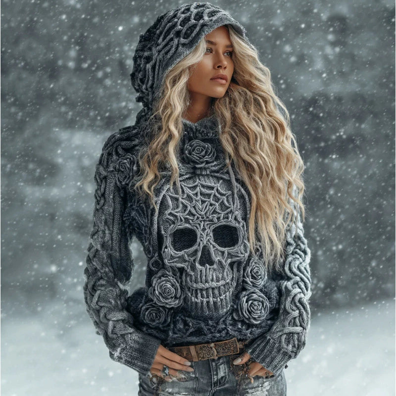 Hooded Christmas Graphic Sweater for Women, Oversized Long Sleeve Holiday Print Pullover for Winter Parties