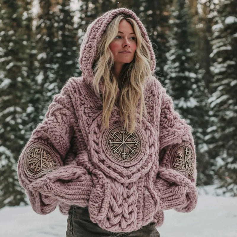 Hooded Christmas Graphic Sweater for Women, Oversized Long Sleeve Holiday Print Pullover for Winter Parties