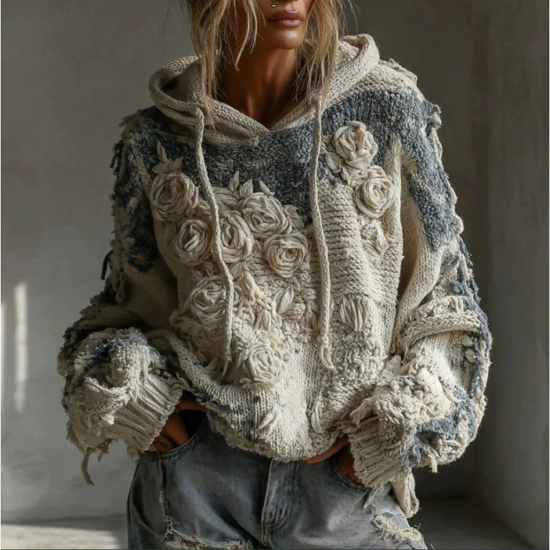 Hooded Christmas Graphic Sweater for Women, Oversized Long Sleeve Holiday Print Pullover for Winter Parties