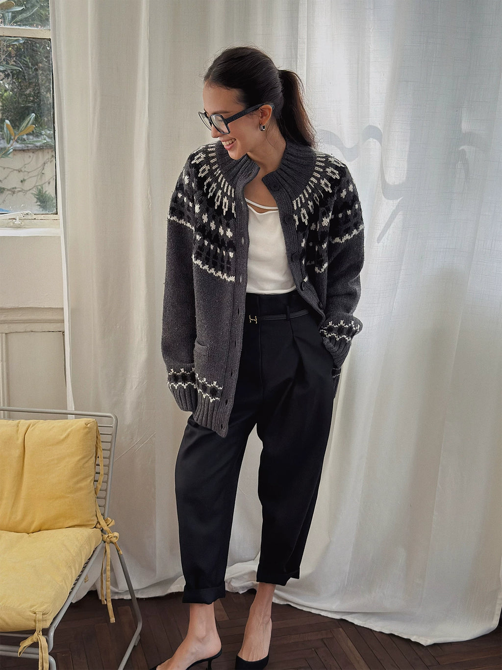 Women's Wool Fall Winter Thickened Mandarin Collar Fleece-Lined Relaxed Sweater Knit Pullover Top for Casual Outfits Spring Travel Office Everyday Date Night