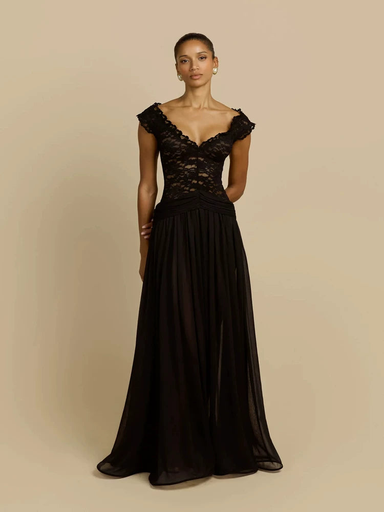 Women's Slim-waist Lace Maxi Slimming Elegant French-inspired Evening Dress Formal Midi Dress Party Dress Formal Party Wedding Guest Dress