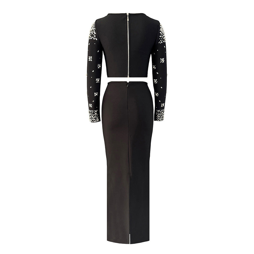 Women's Heavy-Duty Maxi Crystal Long Sleeve Two-Piece Set for Office Workwear Wedding Guest Business Casual Travel Weekend At Home