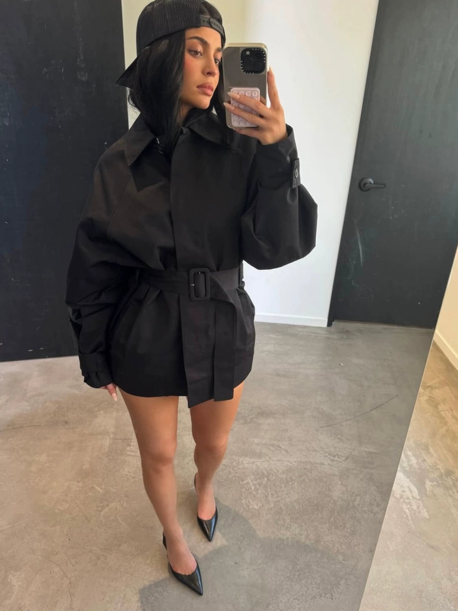 Women's Slim-Waist Lapel Cropped Lace-Up Trench Coat for Fall Layering Travel Office Holiday Date Night