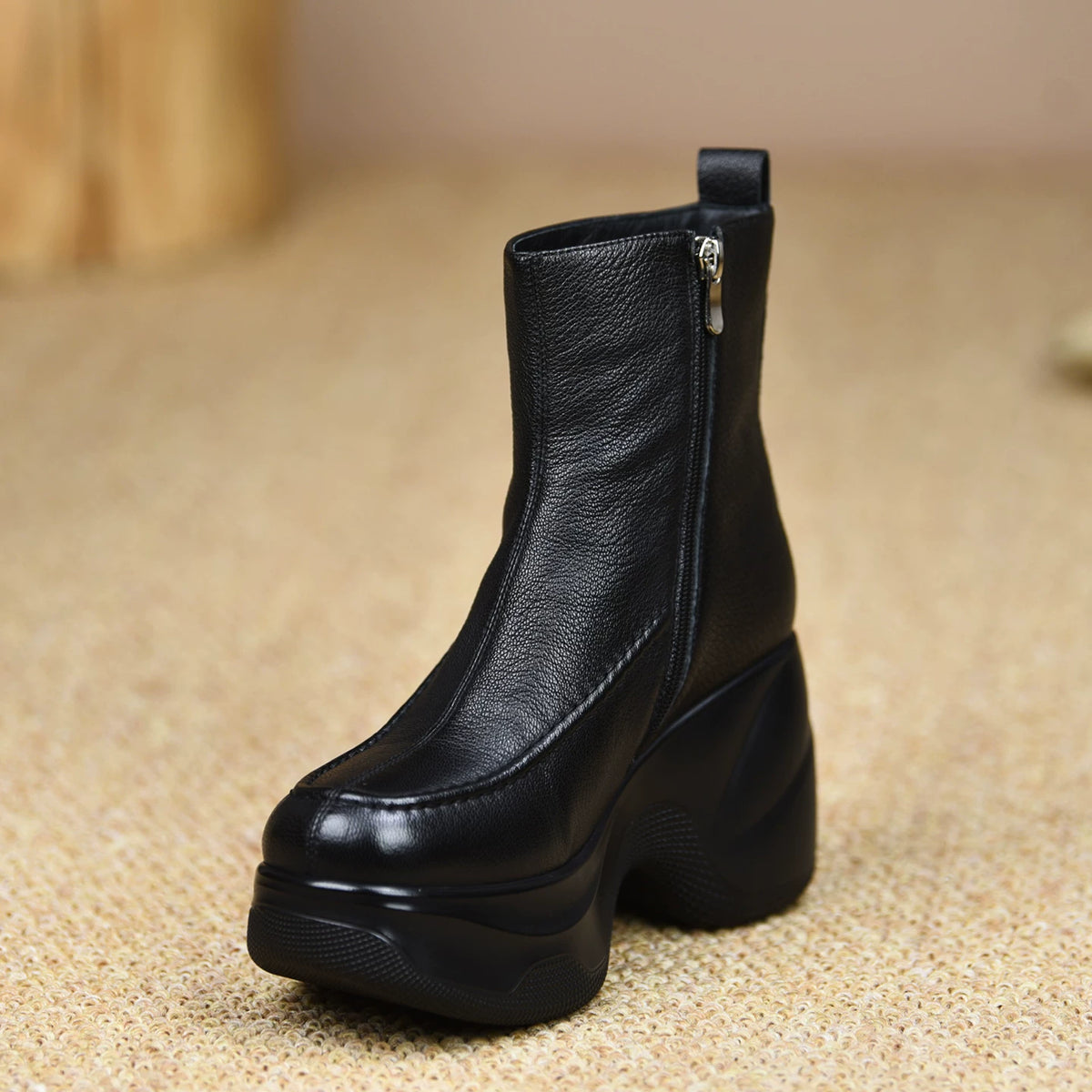 Women's Fall Winter Chunky Sole Platform Fleece-Lined Wedge High Heel Ankle Boots for Office and Weekend Streetwear Everyday Wear