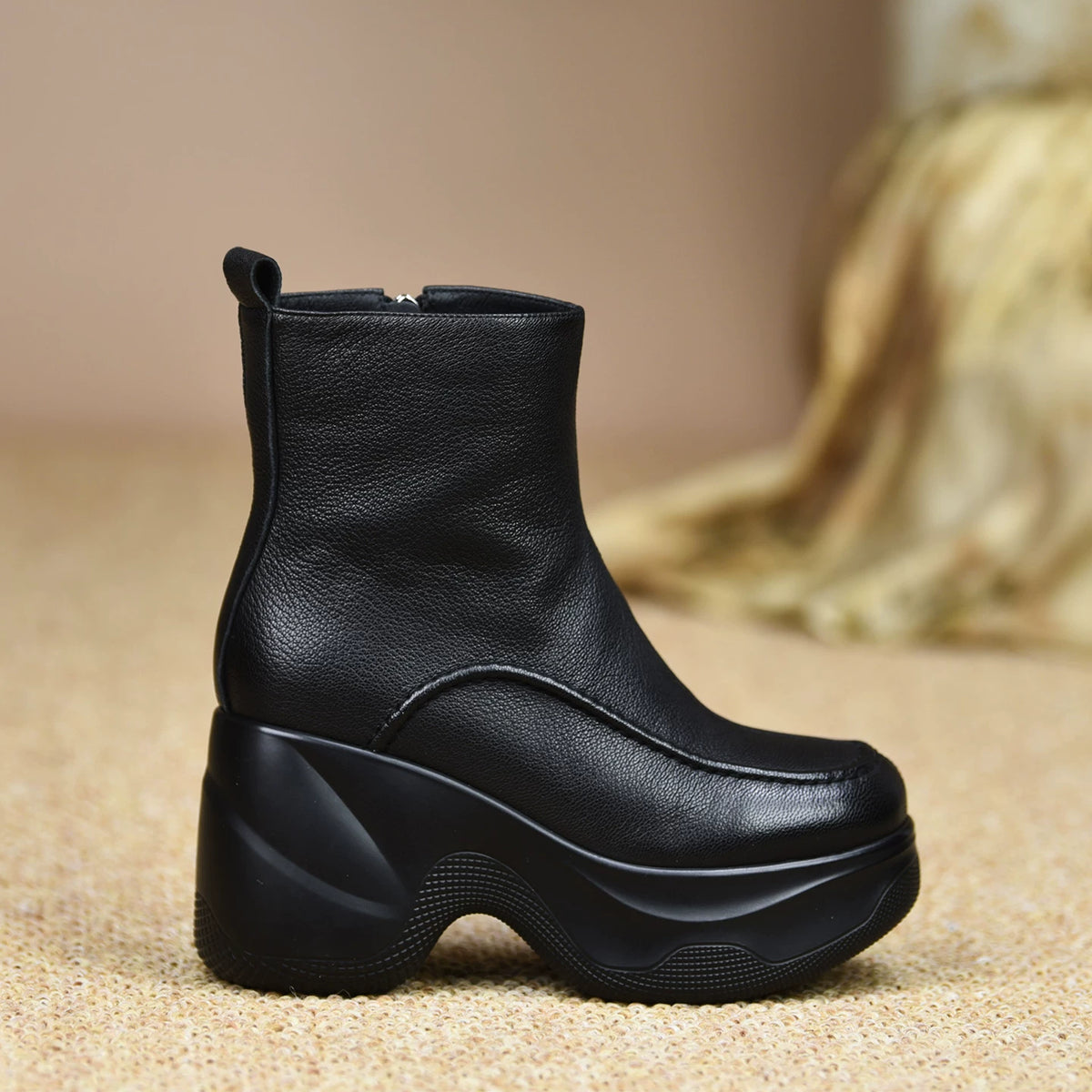 Women's Fall Winter Chunky Sole Platform Fleece-Lined Wedge High Heel Ankle Boots for Office and Weekend Streetwear Everyday Wear