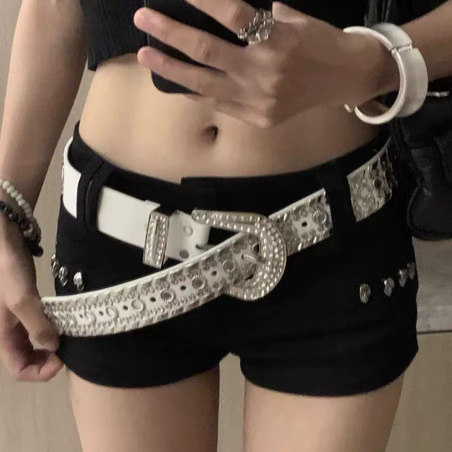Women's Y2k Gothic Wide Rhinestone Everyday Jeans Belt for Date Night Gift Party Designer Office Vacation