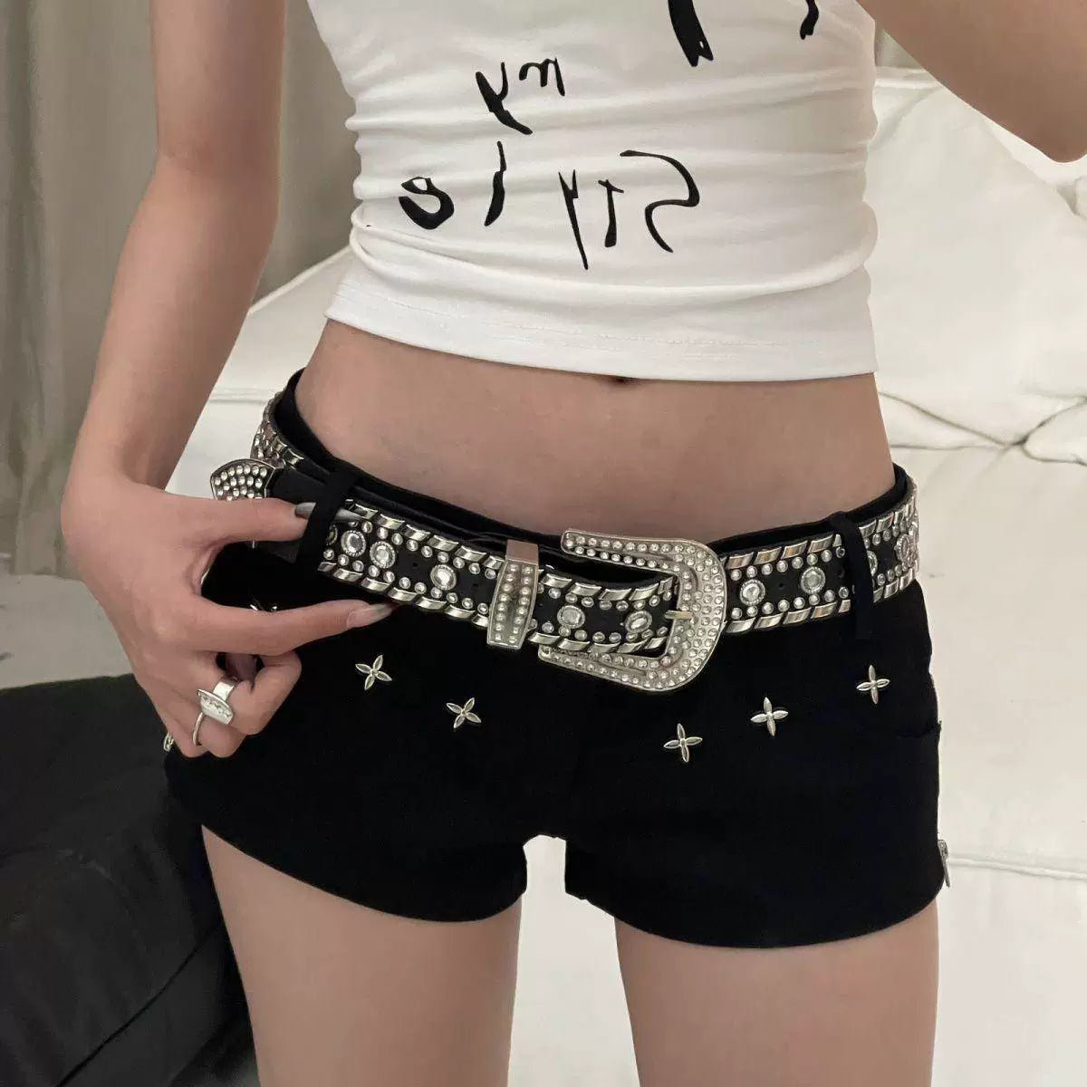 Women's Y2k Gothic Wide Rhinestone Everyday Jeans Belt for Date Night Gift Party Designer Office Vacation