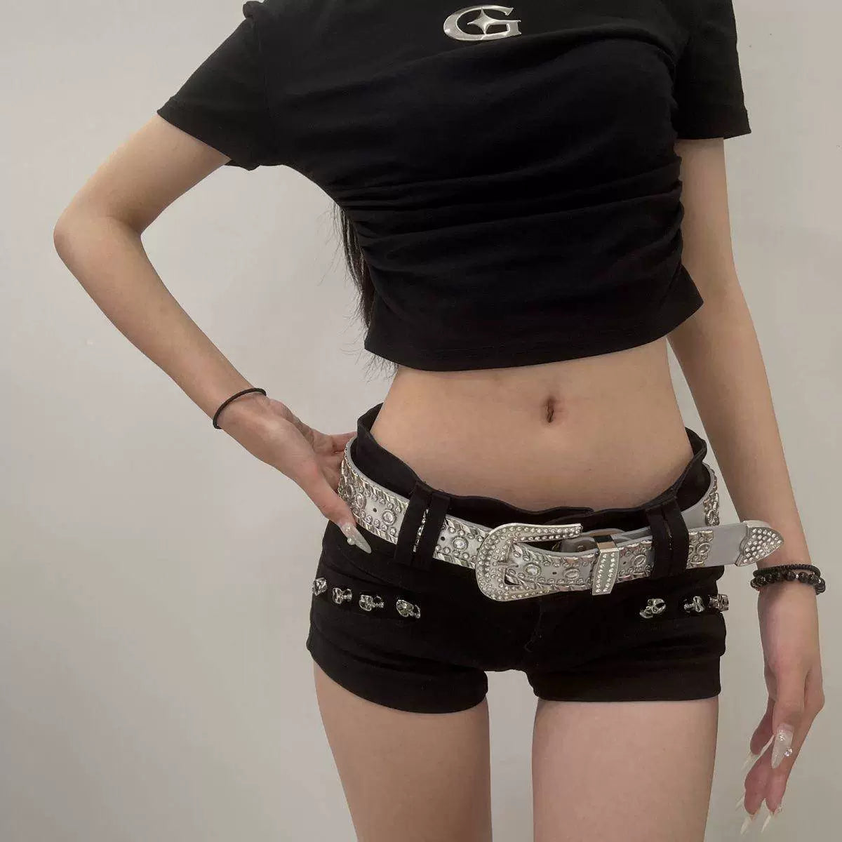 Women's Y2k Gothic Wide Rhinestone Everyday Jeans Belt for Date Night Gift Party Designer Office Vacation