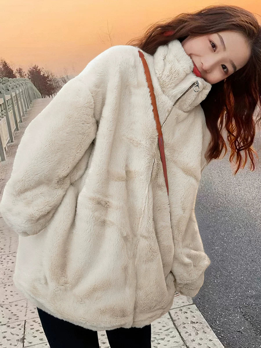 Women's Fall Winter Apricot Longline Thickened Fleece-Lined Plus Size Oversized Midi Jacket Casual Coat for Cold Weather Travel Spring Outdoor