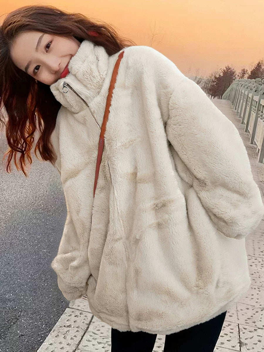 Women's Fall Winter Apricot Longline Thickened Fleece-Lined Plus Size Oversized Midi Jacket Casual Coat for Cold Weather Travel Spring Outdoor