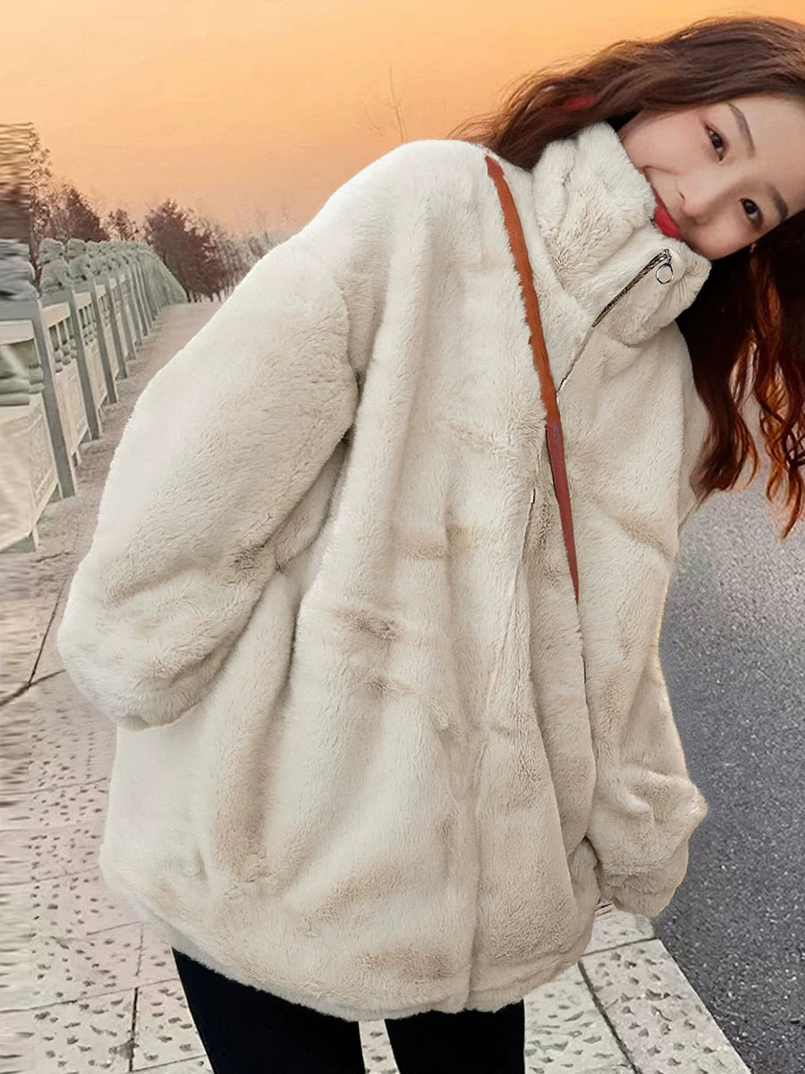 Women's Fall Winter Apricot Longline Thickened Fleece-Lined Plus Size Oversized Midi Jacket Casual Coat for Cold Weather Travel Spring Outdoor