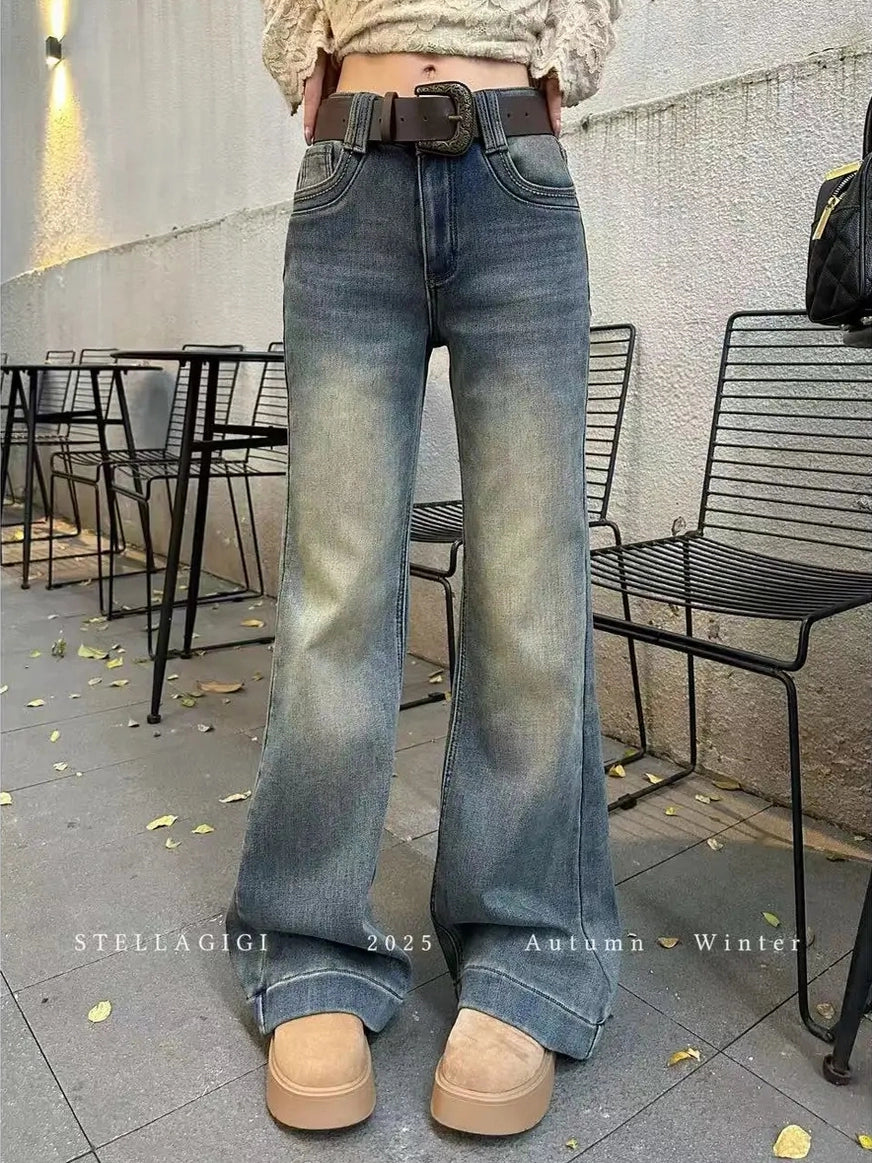 Women's Slim-fit Fleece-lined Retro Wide-leg Jeans for Casual Outfits Everyday Office Slimming Weekend Date Night
