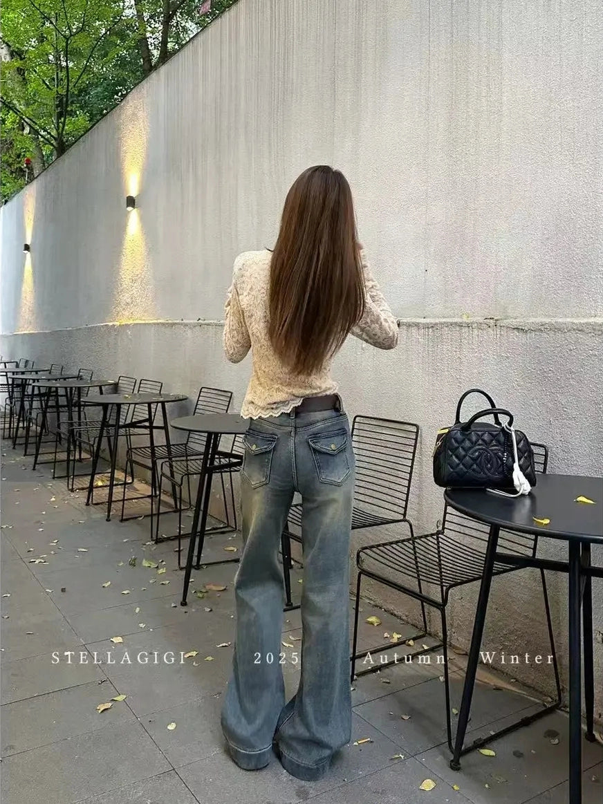 Women's Slim-fit Fleece-lined Retro Wide-leg Jeans for Casual Outfits Everyday Office Slimming Weekend Date Night