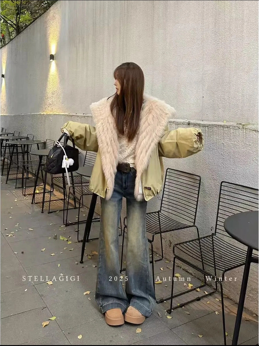 Women's Slim-fit Fleece-lined Retro Wide-leg Jeans for Casual Outfits Everyday Office Slimming Weekend Date Night