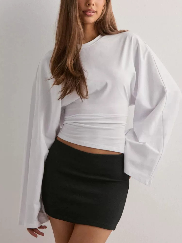 Women's Slim-waist Long Sleeve Cropped Relaxed T-shirt Casual Tee Casual Top Office Workwear Outfit for Women