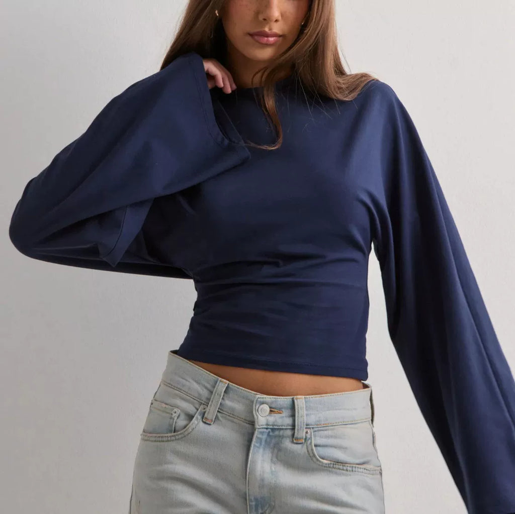 Women's Slim-waist Long Sleeve Cropped Relaxed T-shirt Casual Tee Casual Top Office Workwear Outfit for Women