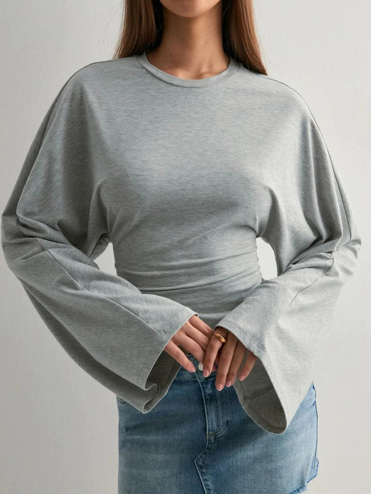 Women's Slim-waist Long Sleeve Cropped Relaxed T-shirt Casual Tee Casual Top Office Workwear Outfit for Women